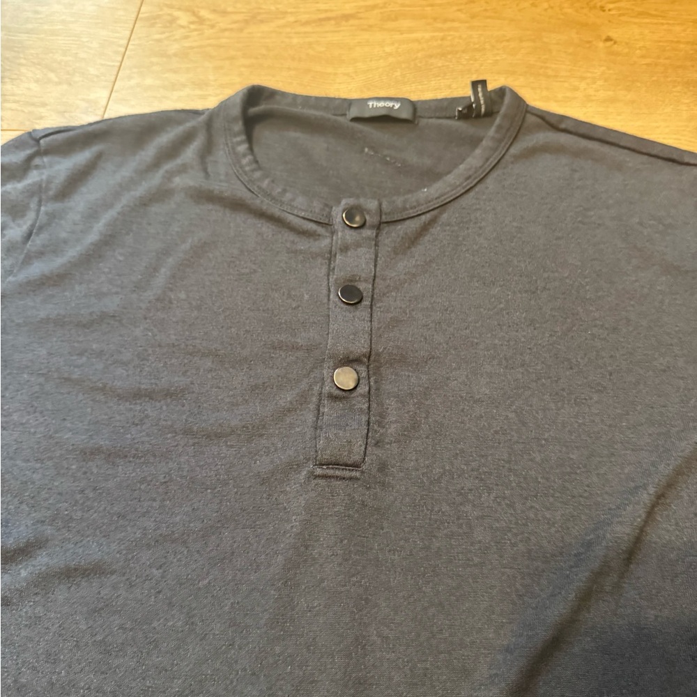 Theory Dark Blue Long Sleeve Henley - Picture 2 of 3